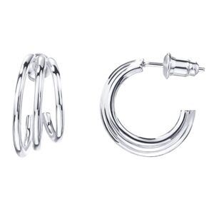14K White Gold Plated Huggie Triple Split Hoop Earrings